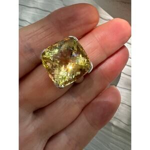 Citrine Cushion Cut Cocktail Ring Big Fancy Faceted Sterling Handmade US 8.75-9